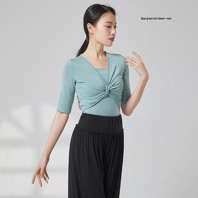 Dámský cvičební úbor pro čínský klasický tanec - Top s dlouhým rukávem, Moderní zeštíhlující design