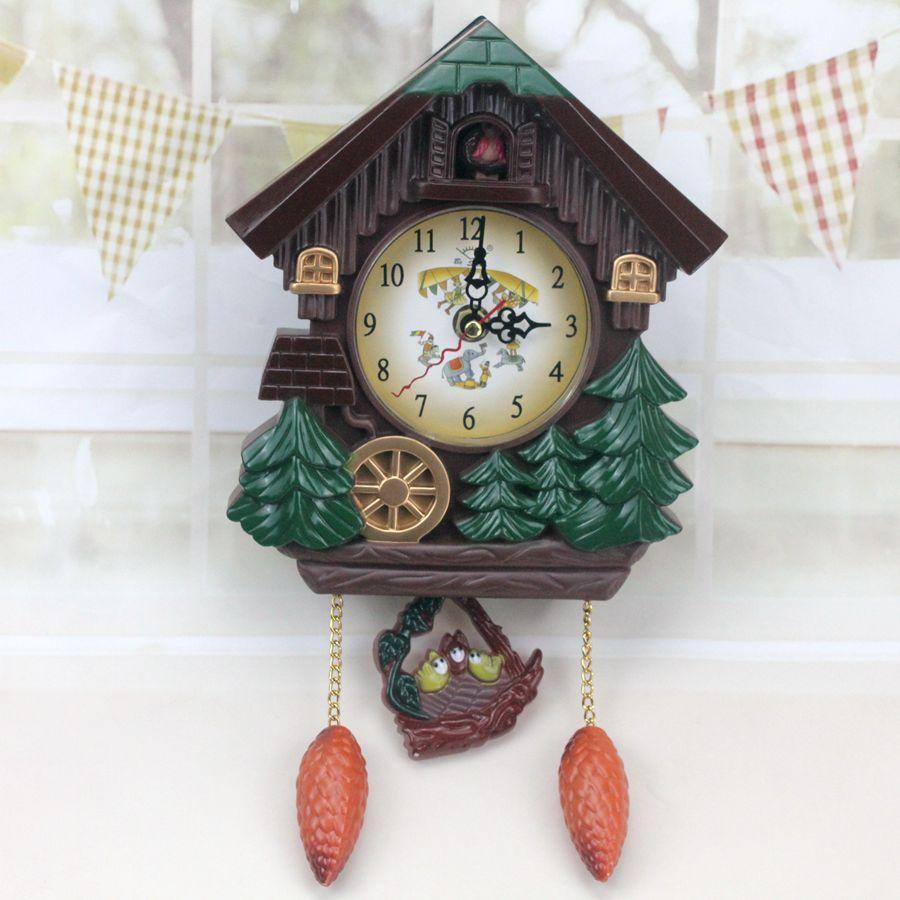 New Cuckoo House Shaped Creative Wall Clock Cartoon Children's Room Decoration Wall Clock Hourly Music Time