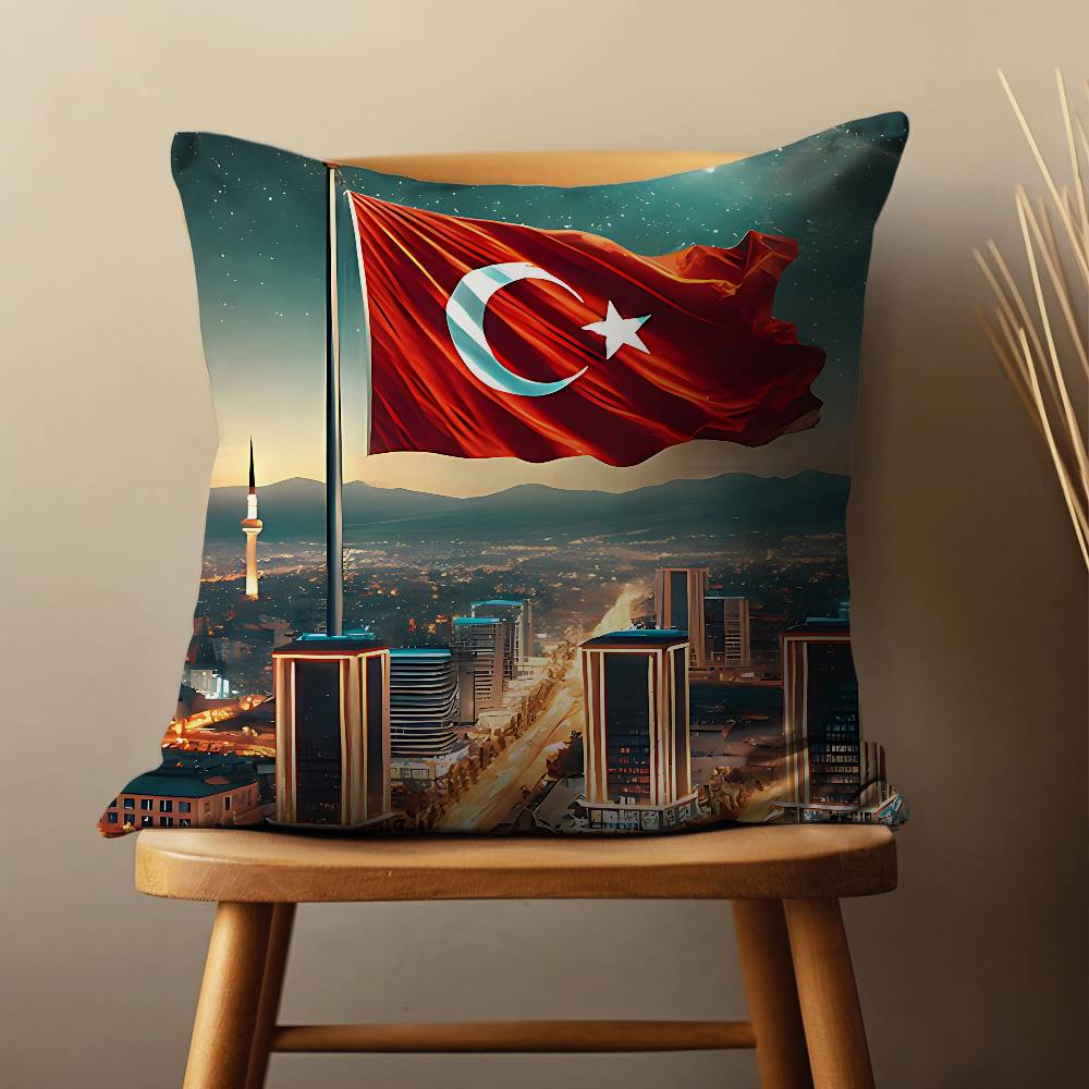 Art Turkish Flag Throw Pillow Case Living Room Sofa Cushion Cover For Home Bedroom Decoration And Protector
