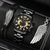 Fahsion Men's Luxury Business Watches Mens Stainless Steel Strap Quartz Wristwatch Bracelet Necklace Set Male Date Clock