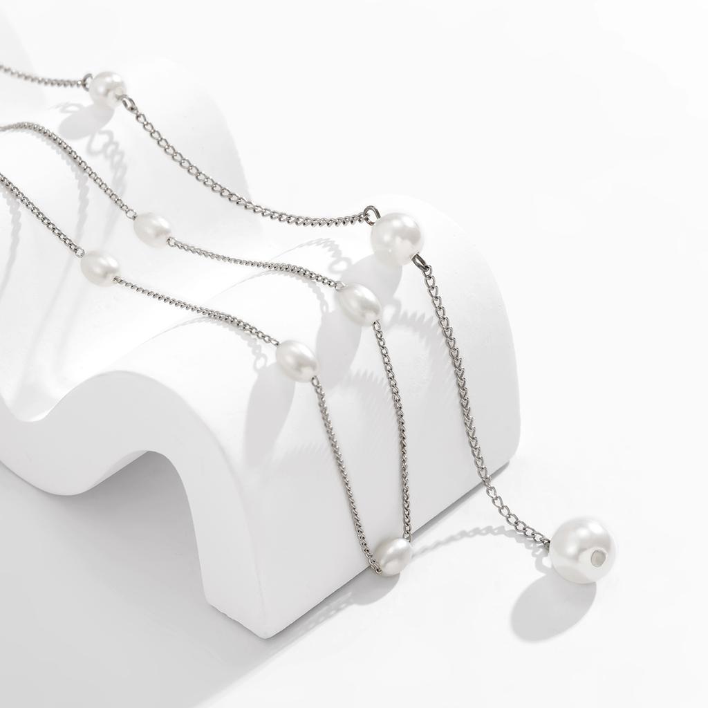 IngeSight.Z Simple Oval Imitation Pearl Chain Tassel Back Body Chain Women Wedding Boho Beads Pendant Necklace 2026 Summer