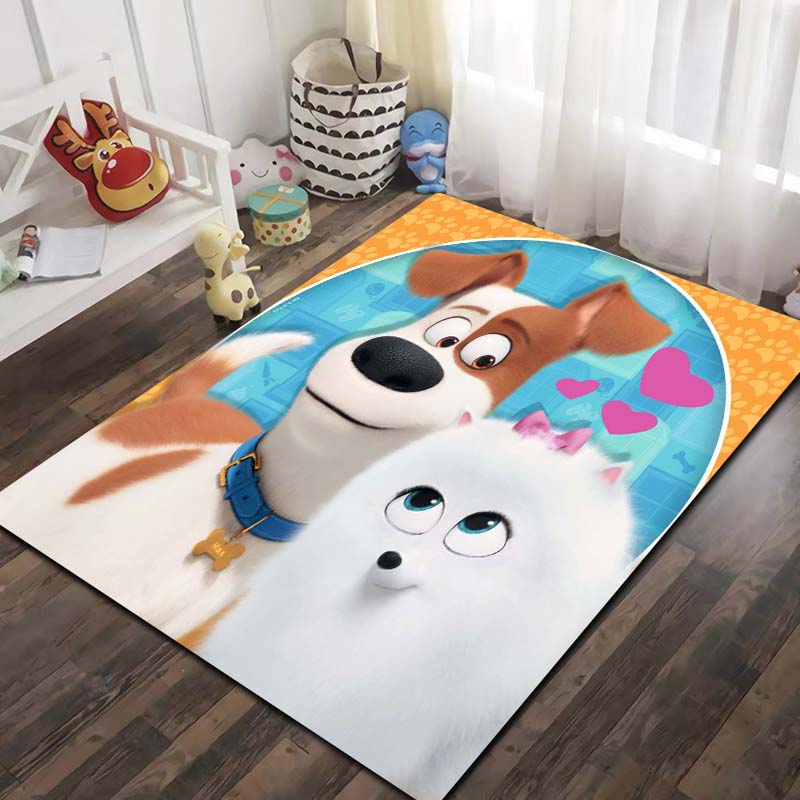 T-The Secret Life of Pets Cartoon Pet Print Flannel Area Rug Non‑Slip Soft Floor Mat For Couch Bedroom Indoor Home Decor Gift