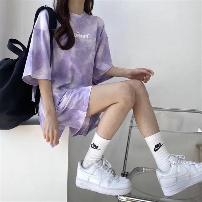 Women's Tie Dye Two Piece Set Urban Print Casual T-Shirt And Shorts Set