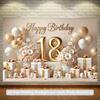 2D Neutral Elegant Backdrop "Happy Birthday" with White & Gold Gift Boxes Photo Booth Background