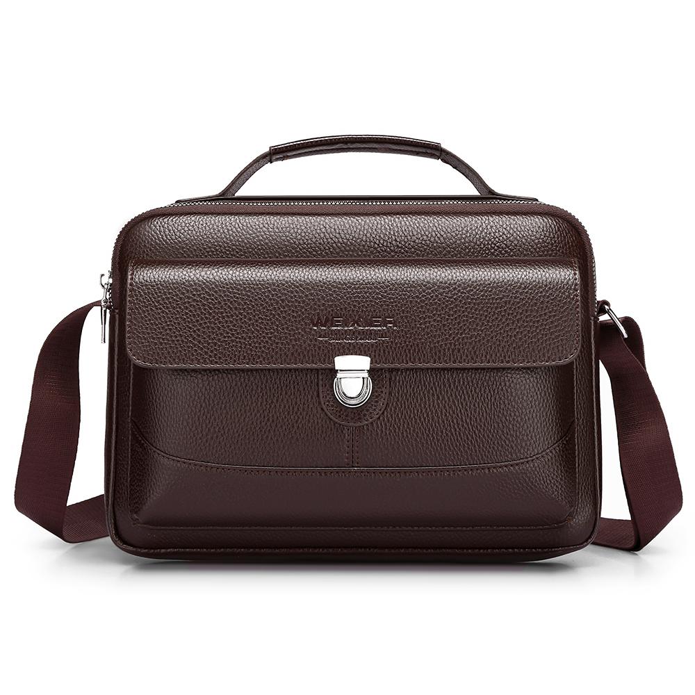 WEIXIER Men's Leather Crossbody Shoulder Bag Waterproof Messenger Briefcase Satchel Travel Bag Handbags Adjustable Strap