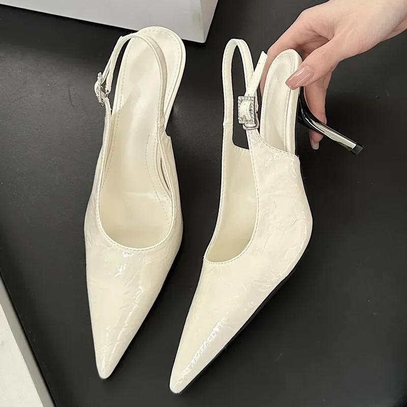 Fashion Designer High Quality Women Pumps 2025 Sexy Pointed Toe Belt Buckle Thin Low Heels Elegant Slingbacks Prom Shoe Zapatos De Mujer