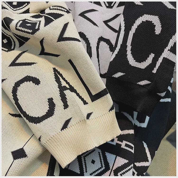 Men's 2023 Trendy Slim Fit Knitted Jacquard T-shirt: Ice Silk, Round Neck, Short Sleeve, Fashionable Letter Design