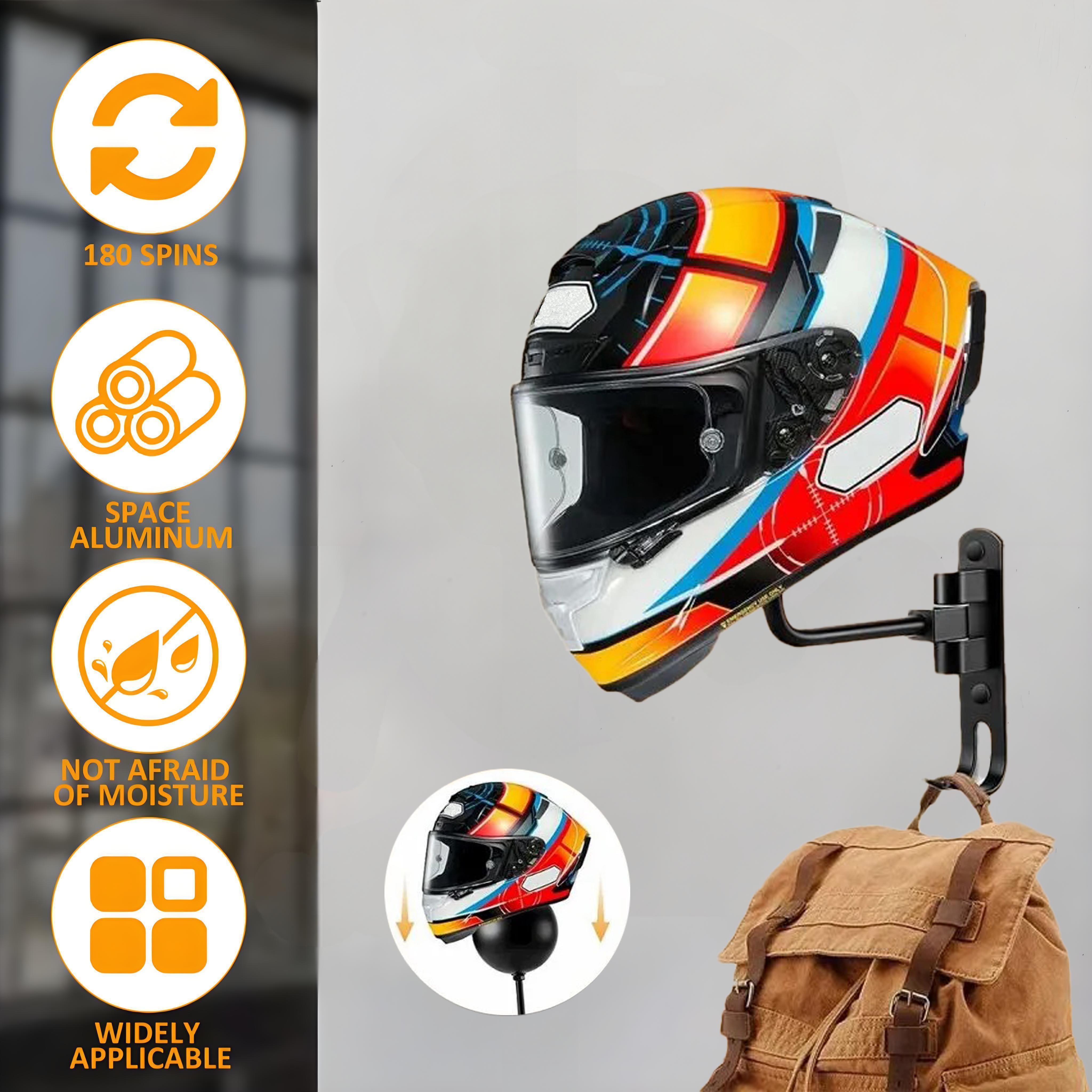 

Motorcycle Helmet Rack Wall Mount Helmet Holder 180° Rotation Helmet Hanger With Hooks For Coats Caps Bike Baseball Rugby Helmet чёрный