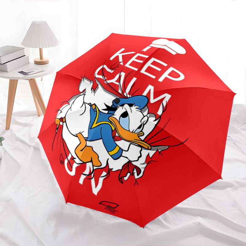 

1pc Keep Calm Donald Duck Pattern Automatic Umbrella is Fashionable and Good-Looking, a Portable 3-Fold Umbrella, Suitable for Travel and Da