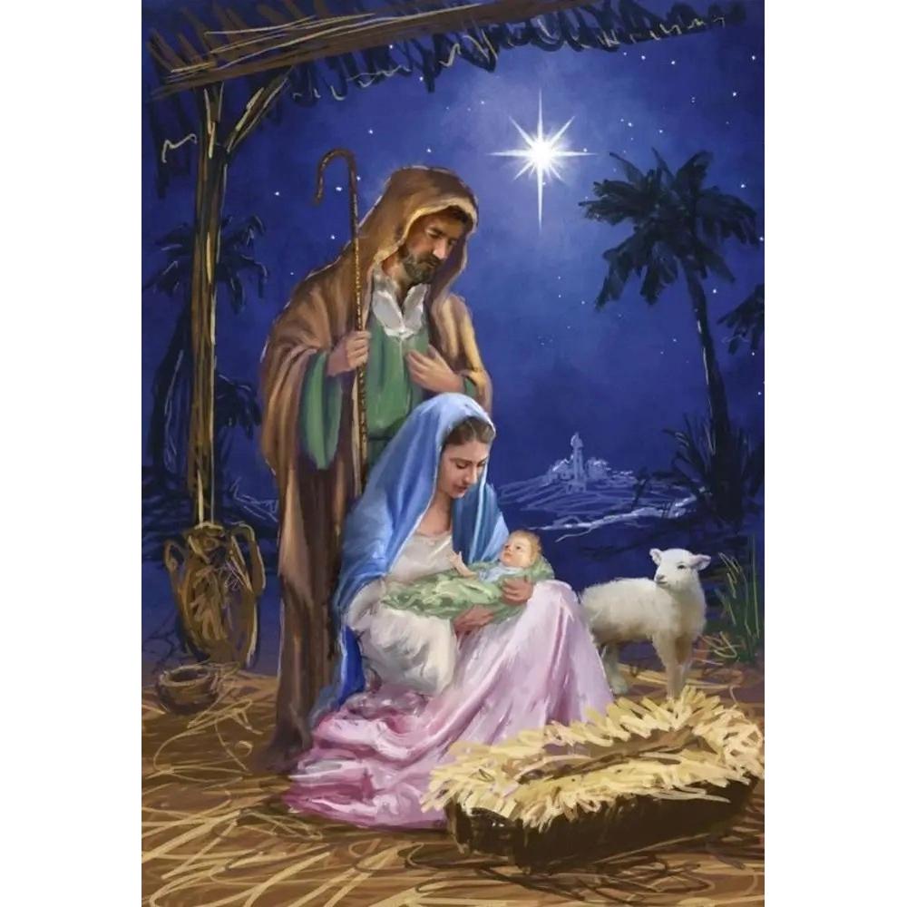 

Diamond Painting of The Nativity Illustration 5D DIY Rhinestone Diamond Embroidery Cross stitch Home and Wedding Decorations Round 20x30cm