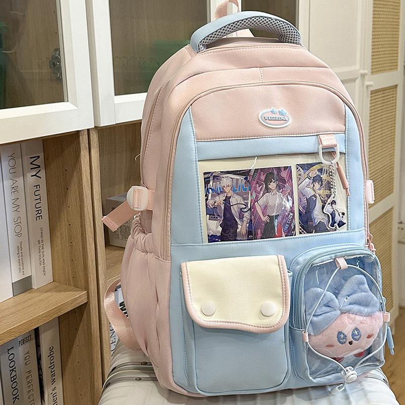 Schoolbag College Style Contrast Color Junior High School Student Large Capacity School Bag Female High School Student Small Fresh Backpack Cute Girl