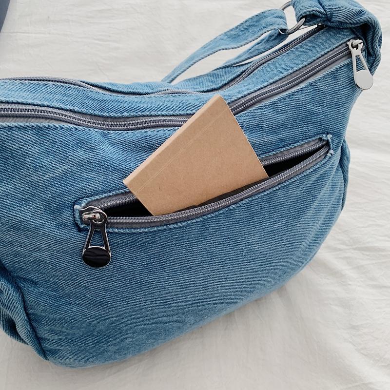 Doppellagige kleine quadratische Tasche Denim-Tasche Damen Leichte Schulter-Umhängetasche