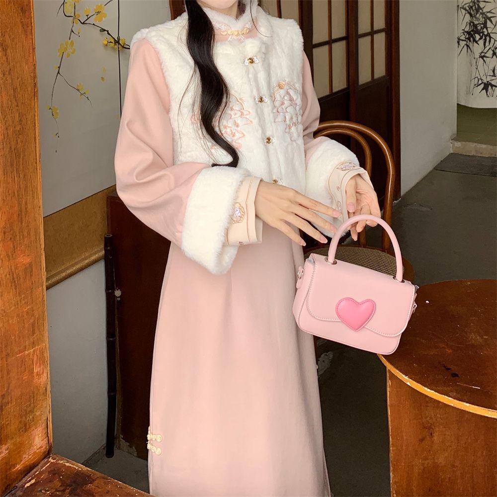 2025 Autumn/Winter Girls' Velvet Tang Suit & Qipao Set with Han Elements