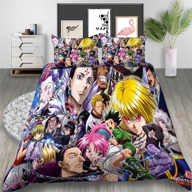 Anime HUNTER HUNTER Drukowany Zestaw Pościeli Poszwa na Kołdrę Poszewka na Poduszkę Zestaw Pościeli Arkusz Lniany Poszwa na Kołdrę Rozmiar Pełny Queen King Tekstylia Domowe