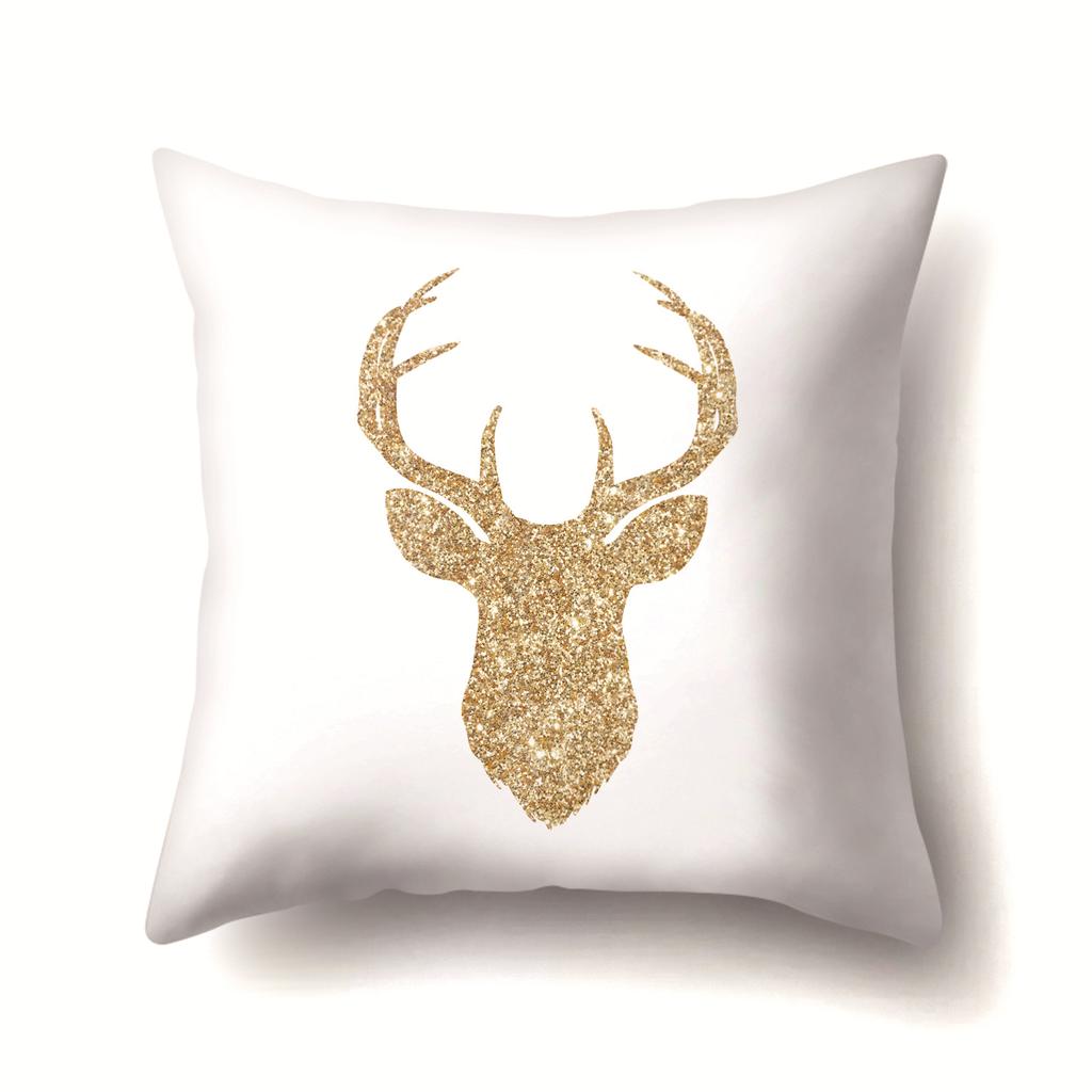 Nordic Ins Golden Christmas Elk Polyester Pillow Cover