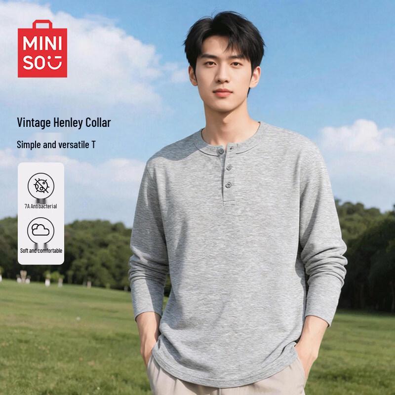 

MINISO Men s 7A Antibacterial Henley Long-Sleeve T-Shirt L
