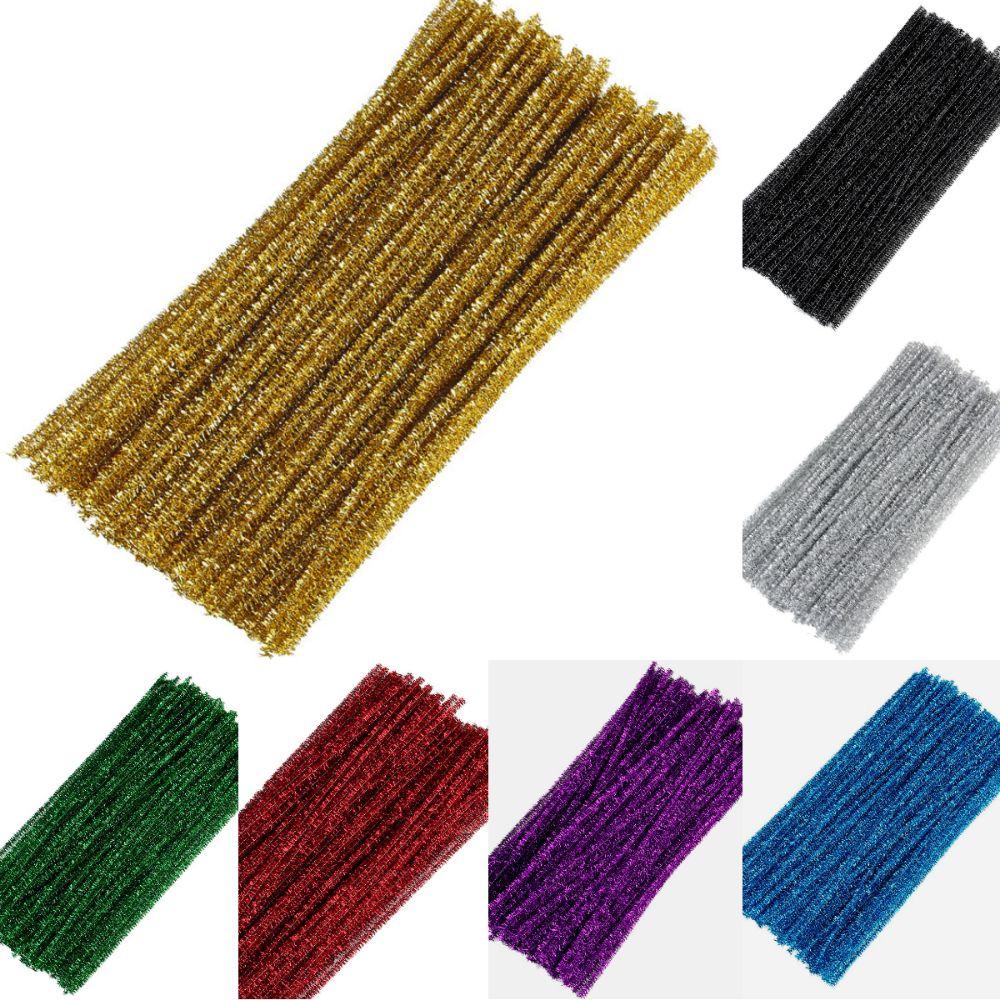 100Pcs Glitter Sparkle Chenille Stems Fuzzy Sticks Pipe Cleaners Bulk Creative Handmade