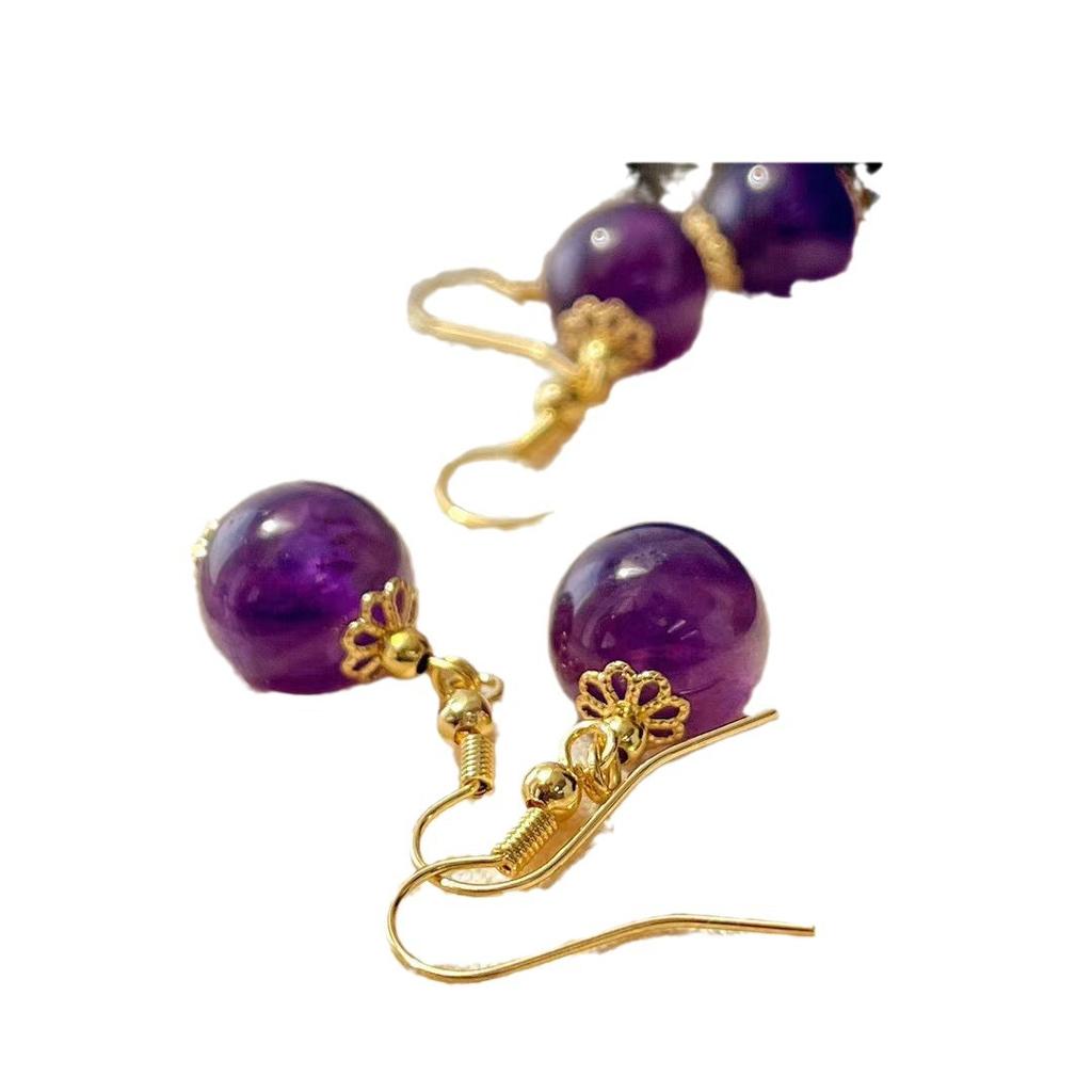 Orecchini in Ametista Naturale Retro 12 mm Orecchini in Agata di Lusso Leggero di Fascia Alta Orecchini in Stile Nazionale Nicchia da Donna
