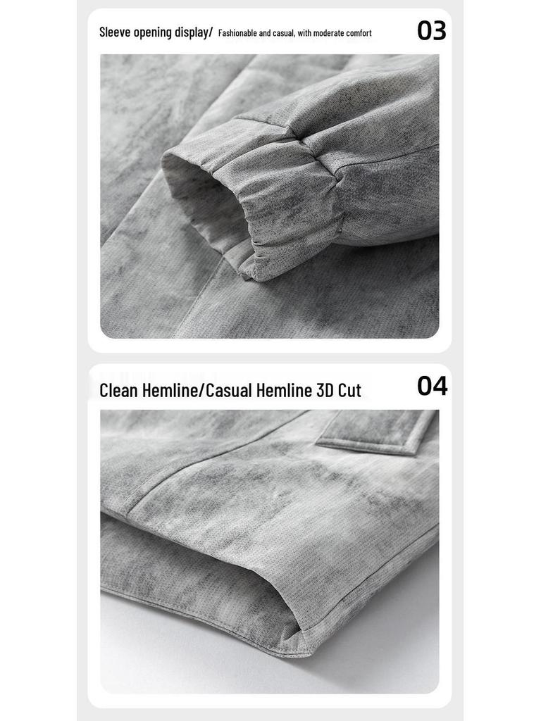 Men's Retro Leather Down Jacket with Lapel - Loose Fit, Solid Color, Plus Size, Trendy Style