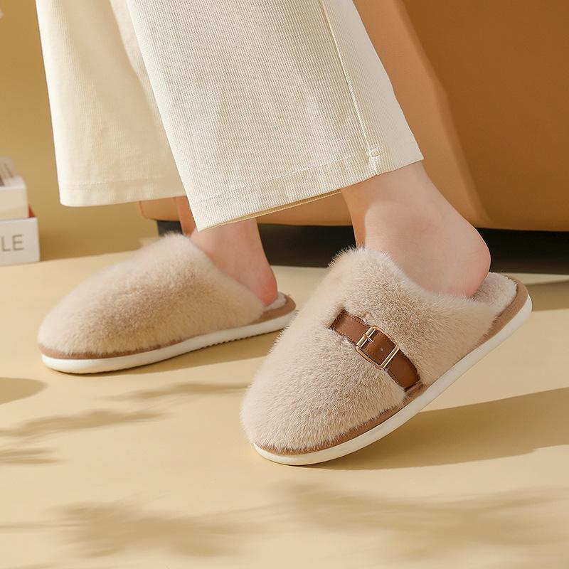 2025 Winter New Casual Flat Bag Head Mao Mao Shoes Student Korean Version Simple Indoor Home Cotton Slippers