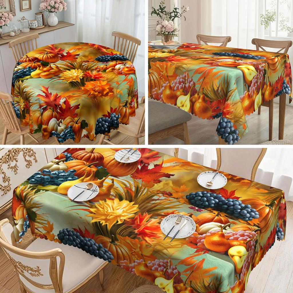 1 Piece Autumn Harvest Fruit And Vegetable Tablecloth, Vintage Thanksgiving Table Covering, Autumn Table Use