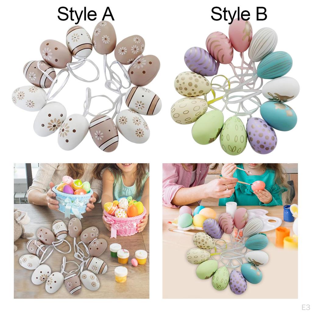 12 Pieces Easter Egg Ornament with Rope Basket Stuffers Portable Eggs Decorations for
