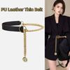 Slim Side PU Leather Belt Metal Buckle Dress Chain Personality Thin Waist Chain  Ladies