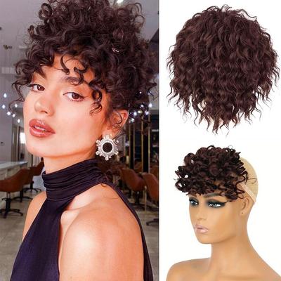2 PEZZI Frangia Sintetica Corta con Clip Ricci e Coda di Cavallo Corta Ondulata Riccioluta con Coulisse per Donna Uso Quotidiano