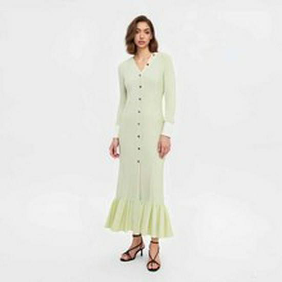 European & American Lapel Long Sleeve Knit Dress - 2025 Single-breasted Waist-cinching Autumn Dress for Women