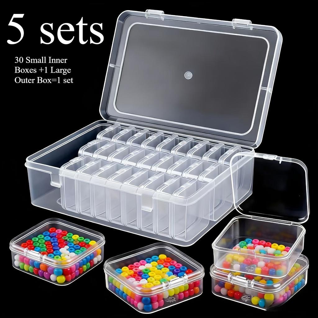 5sets (30 Small Inner Boxes +1 Large Outer Box=1 set) Bead Storage Nano Bead Accessory Storage Box Diamond Bead Transparent