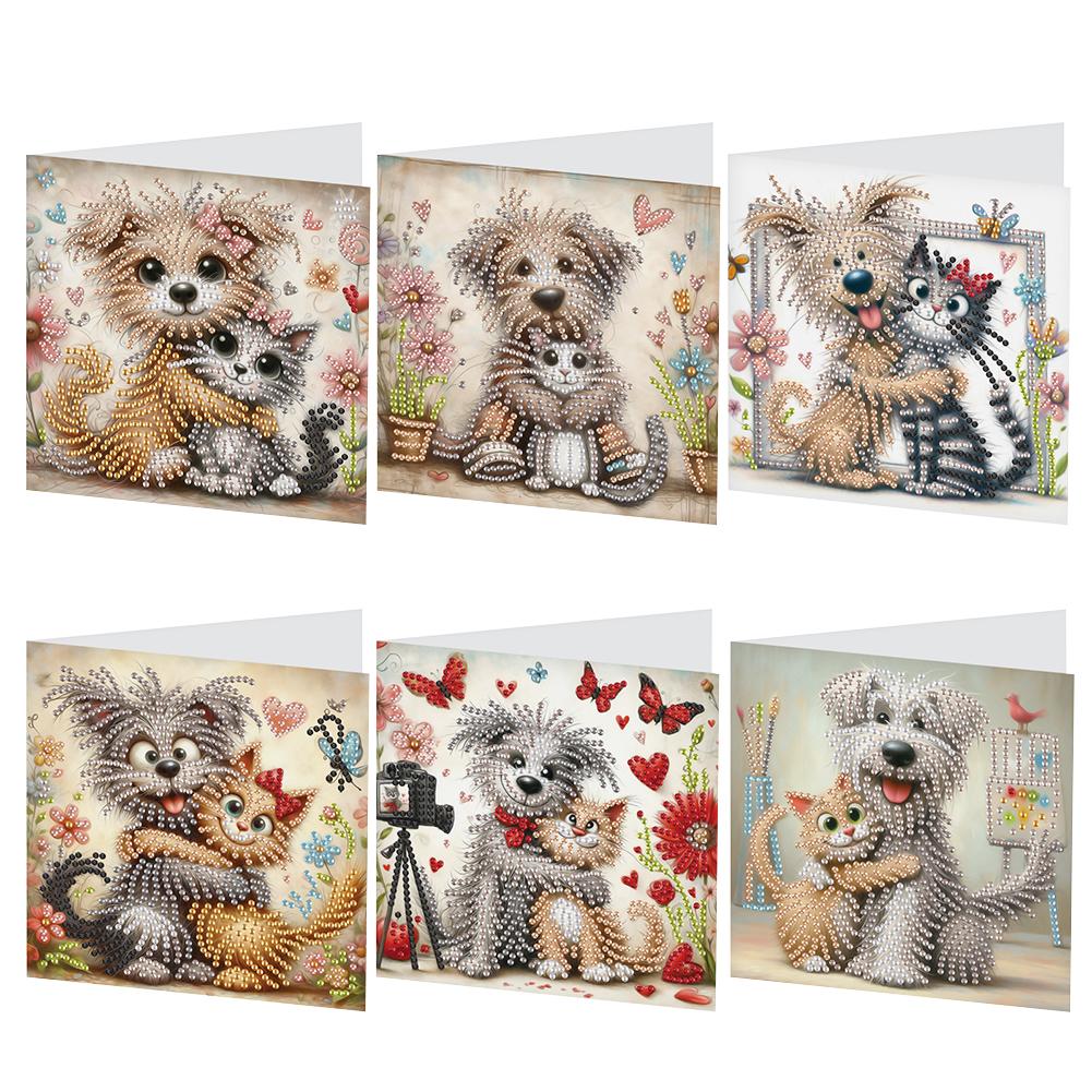 6Pcs Colorful Pattern DIY Diamond Painting Greeting Card with Envelope Diamond Birthday Blessing Card for Friend Family Lover