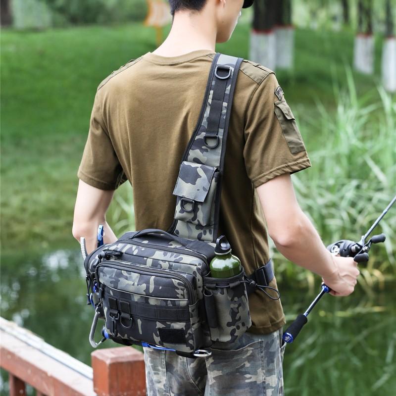 Large Capacity Fishing Tackle Bag Multi Functional Waist Pack Rod Holder Tactical Crossbody Outdoor Sports