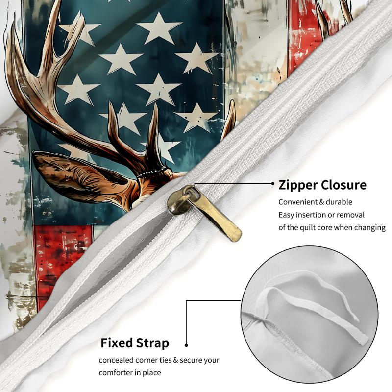 Cool Deer Bedding Set,American Flag Size Duvet Cover Set For Boys Kids Comforter Sets With 1 Duvet Cover 2Pillowcases Room Decor