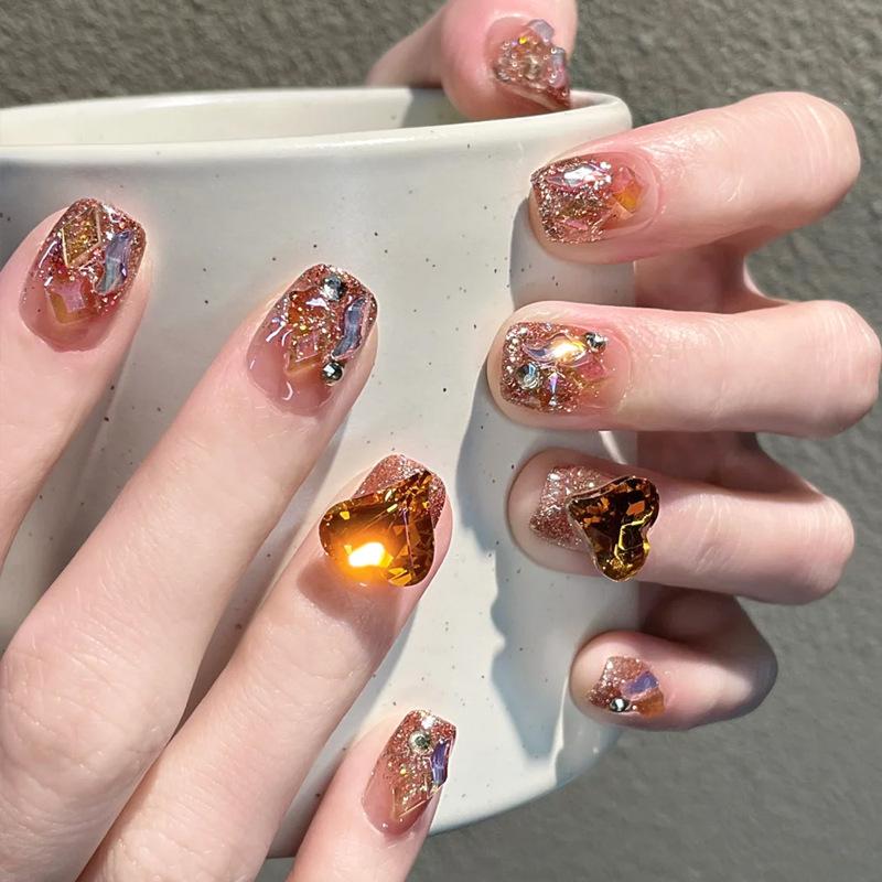 Huanhuan Press-On Nails: White Boiled Water, Concubine Hua Style, Transparent Nude, Ganlu Temple Manicure
