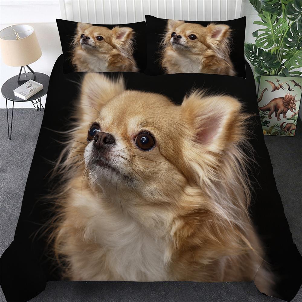 3D Pet Kawai Dogs Soft Duvet Cover Pomeranian Chihua Cavalier Charles Spaniel Dog Soft Duvet Cover Polyester Comfortable Quilt Cover Quen King