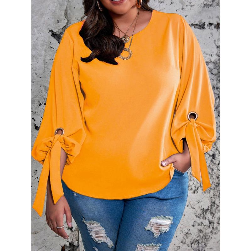 Plus Size Women S Lantern Sleeve Tie Shirt Loose Commute Top