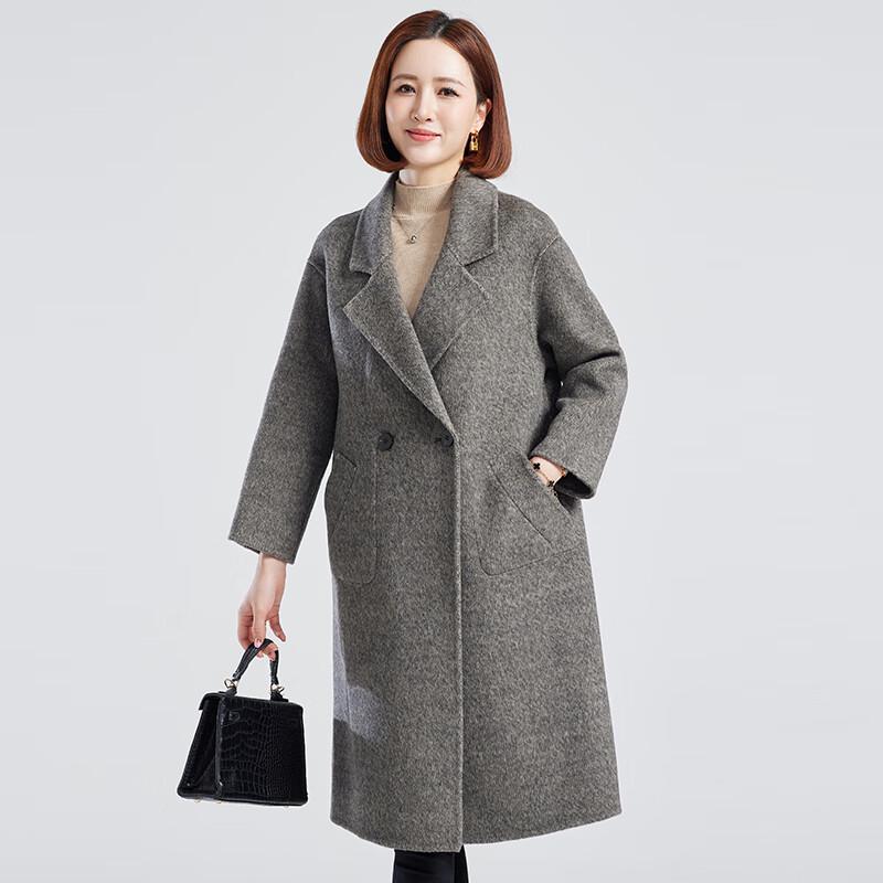 FengXun Women's Double-Faced Wool Blend Mid-Length Coat