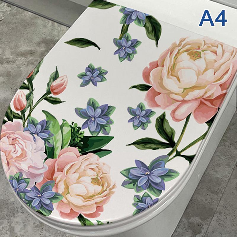 Adesivos de Vaso Sanitário com Padrão de Borboleta e Flor Rosa Adesivos de Decoração para Banheiro Pinturas Autoadesivas Adesivo de PVC Removível