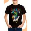 Boy Cartoon Chicken Jockey Pattern T-shirt Breathable and Comfortable Short Sleeved Round Neck T-shirt Casual Summer T-shirt