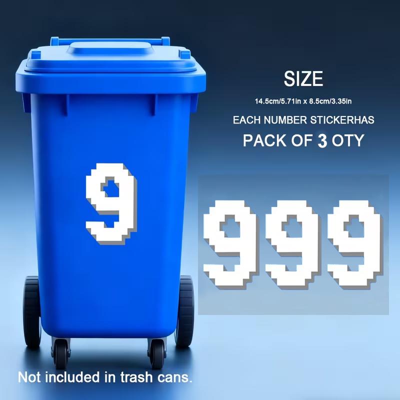 

3PCS/Sheet Pixel-style Trash Can Digital Stickers Waterproof for House Number Dumpster Garage Office Parking Logo Vinyl Decals (as the picture,8.5x14.5cm(3PCS))