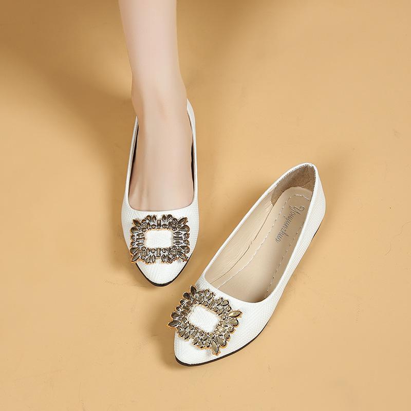 

Французские туфли-лодочки Xiaoxiangfeng с острым носком и стразами, женские, на плоской подошве, в сказочном стиле, рабочие 35 белый