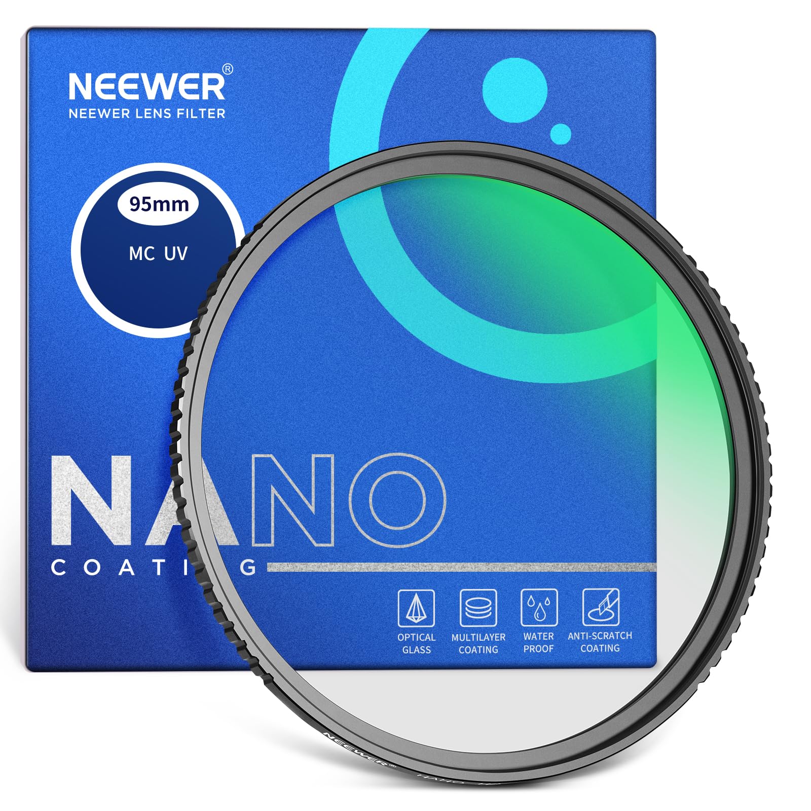 

NEEWER 95mm UV Ultraviolet Filter for Camera HD Optical Ultra Slim Aluminum Waterproof and Scratch Resistant Filter, Lens, Multi-Coated Glass, Frame,