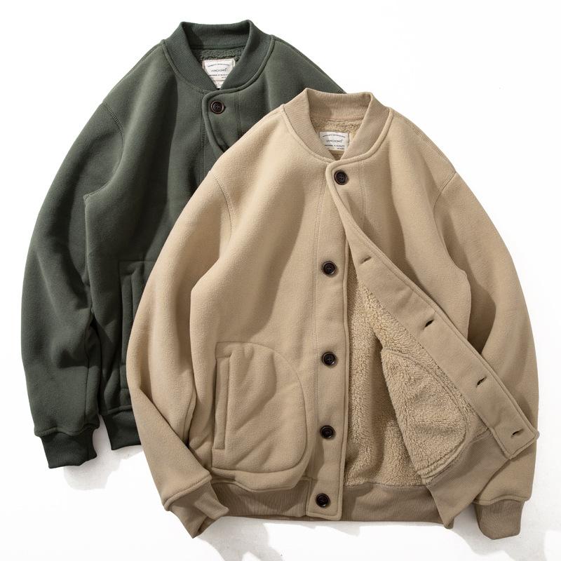 New velvet baseball jacket men's simple velvet thickened warm men's baseball collar jacket