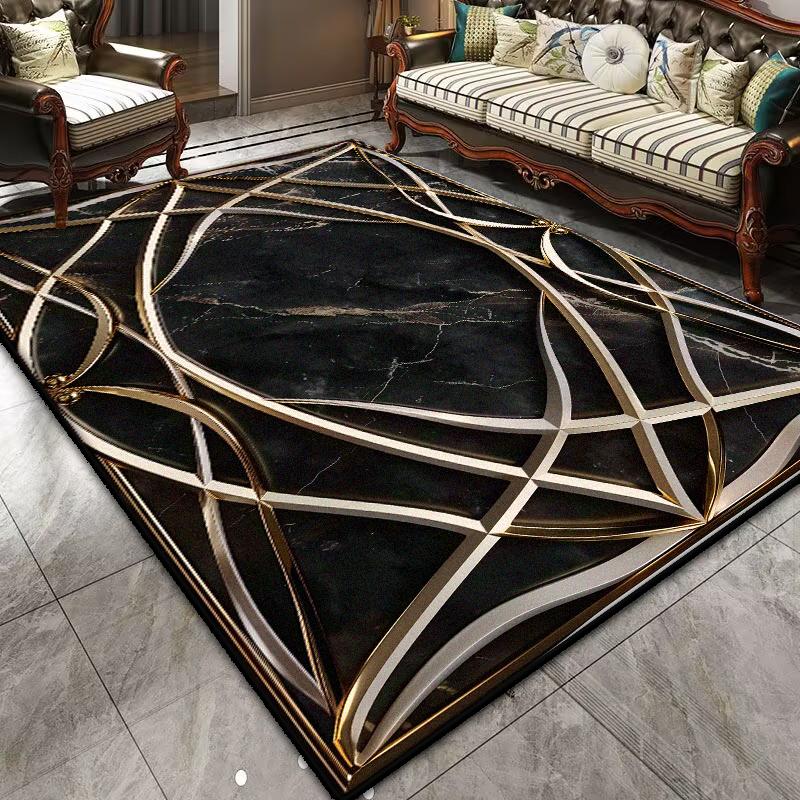 Light Luxury Black Gold Carpet for Living Room Modern Washable Bedroom Decoration Lounge Rug Parlor Entrance Door Mat Cloakroom