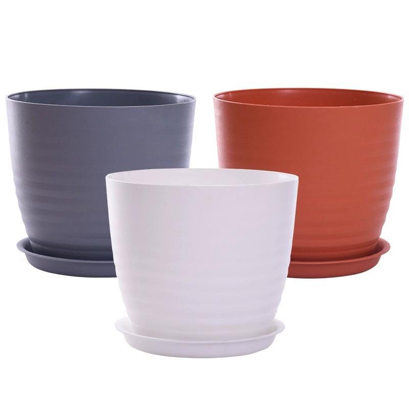 European Style Thickened Resin Flower Pot with Tray Simple Round Green Dipcorn Planting Pot
