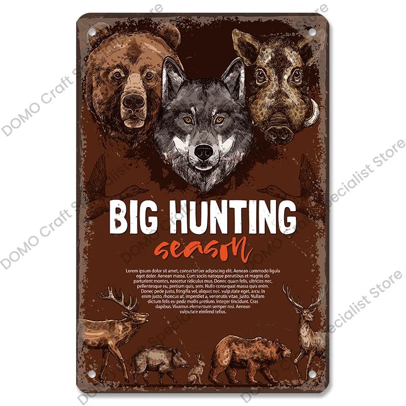 Vintage Hunting Plaque Metal Tin Signs Hunter Deer Hunt Safari Adventure Retro Metal Plate Wall Decor Hunting Club Shop Man Cave