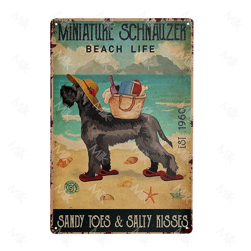 Schnauzer Hund Metallschild Dackel Kaffee Metallplatte Vintage Stil Wandaufkleber Metall Poster Cartoon Süßes Zuhause Außen Deko