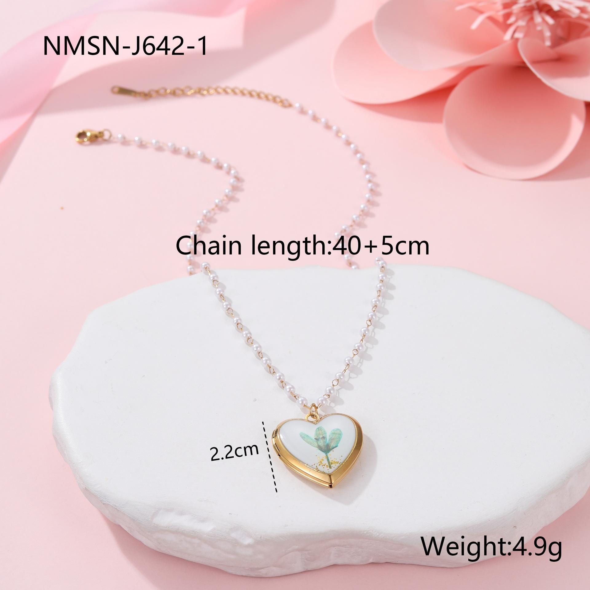 GEMCHIC Women s Heart Locket Necklace with Imitation Pearl Chain, Stainless Steel Enamel Flower Butterfly Pendant