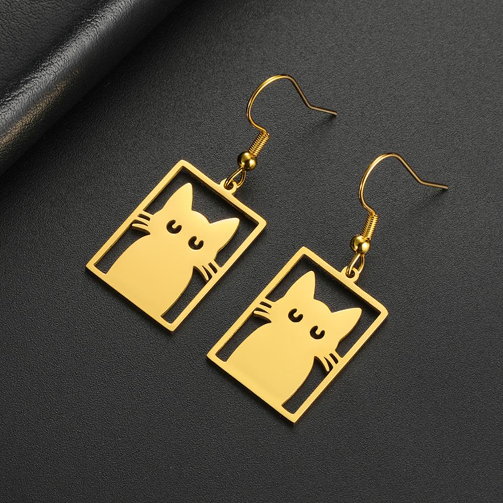My Shape Cute Cat Earrings for Women Girls Stainless Steel Rectangle Shaped Cat Kitten Earrings Animal Fashion Jewelry Gifts