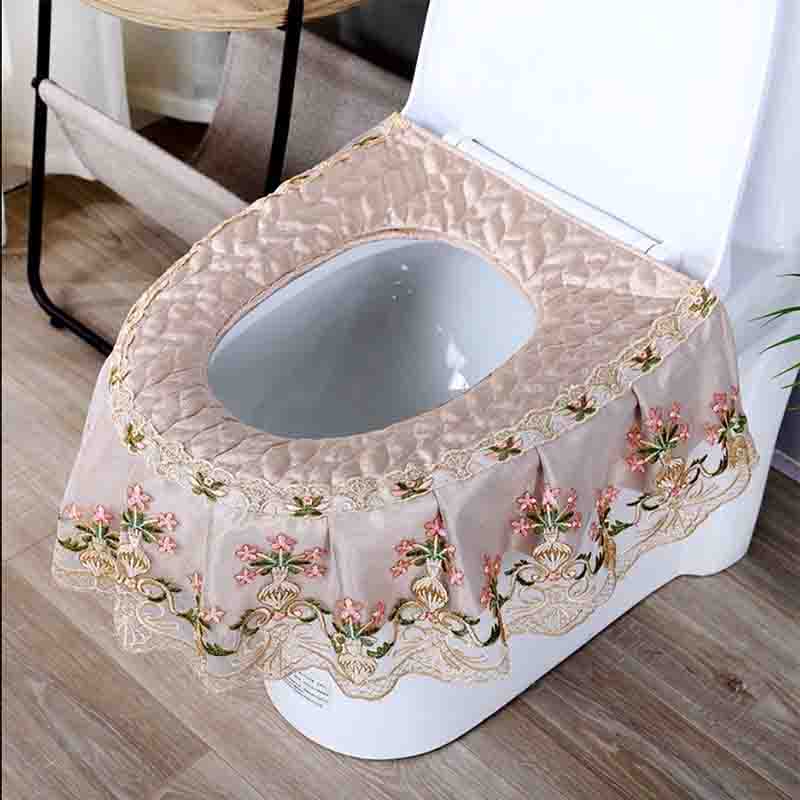 Household Double-sided Fabric Lace Toilet Seat Cover Thickened Waterproof Zipper Type Universal All-inclusive Toilet Seat